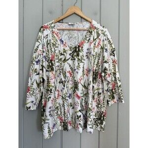 J. Jill Tunic Knit Top 4X V-Neck Prairie Field Print Butterflies Grasshoppers